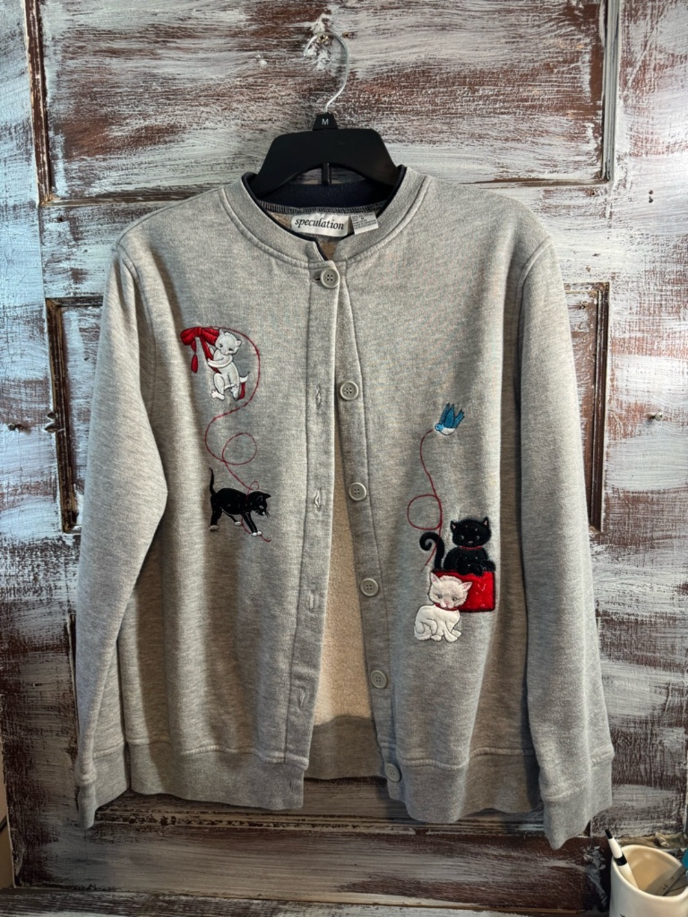 Speculation Gray Embroidered Cat Cardigan